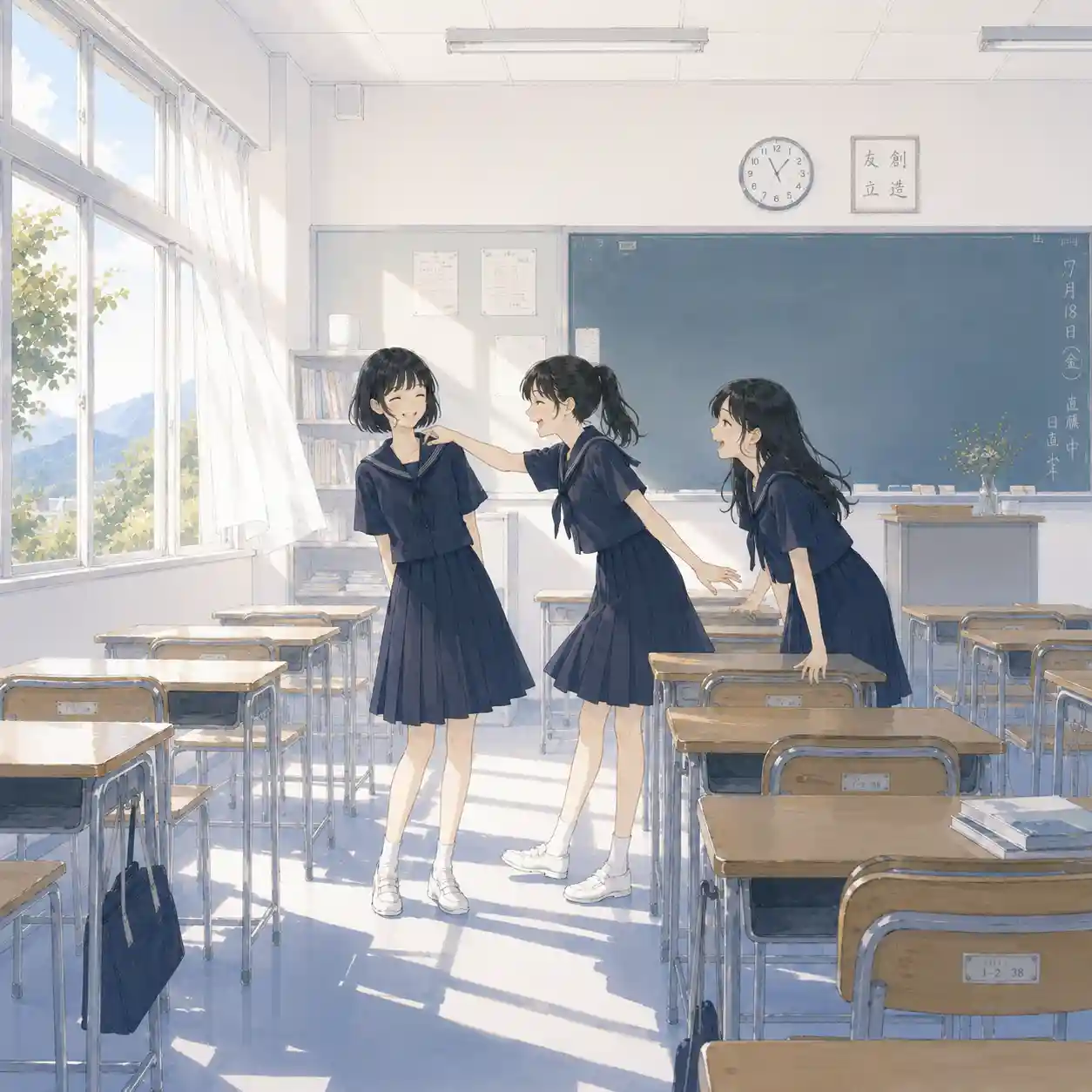 教室でふざけている女子たち