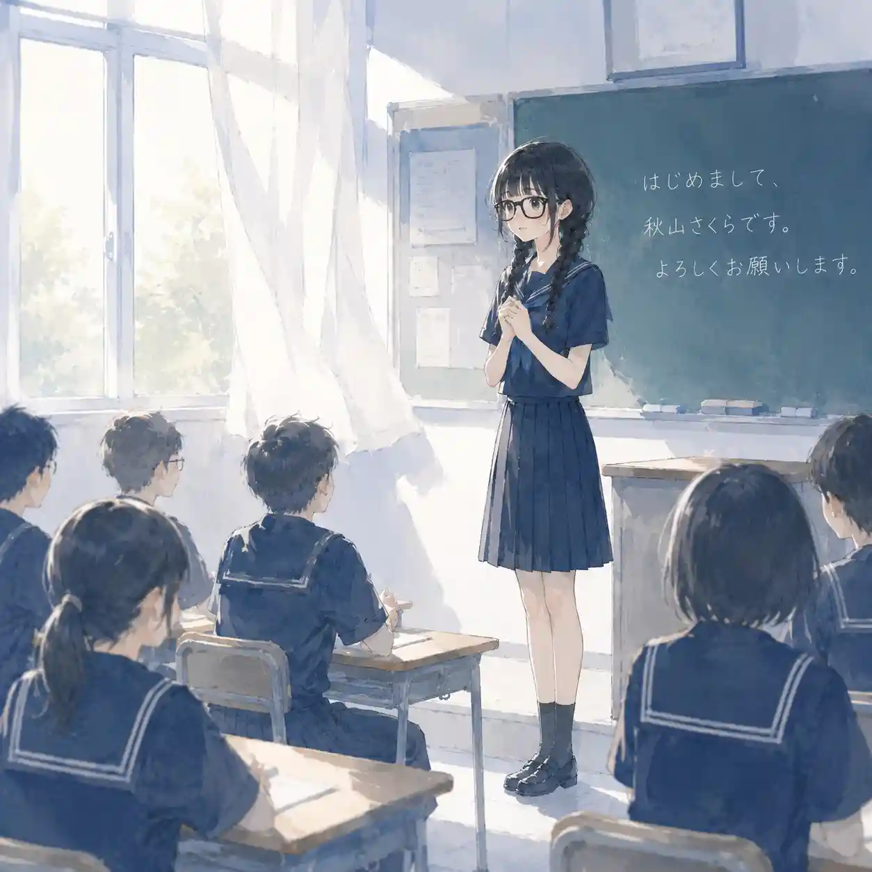 前に出て自己紹介する女子