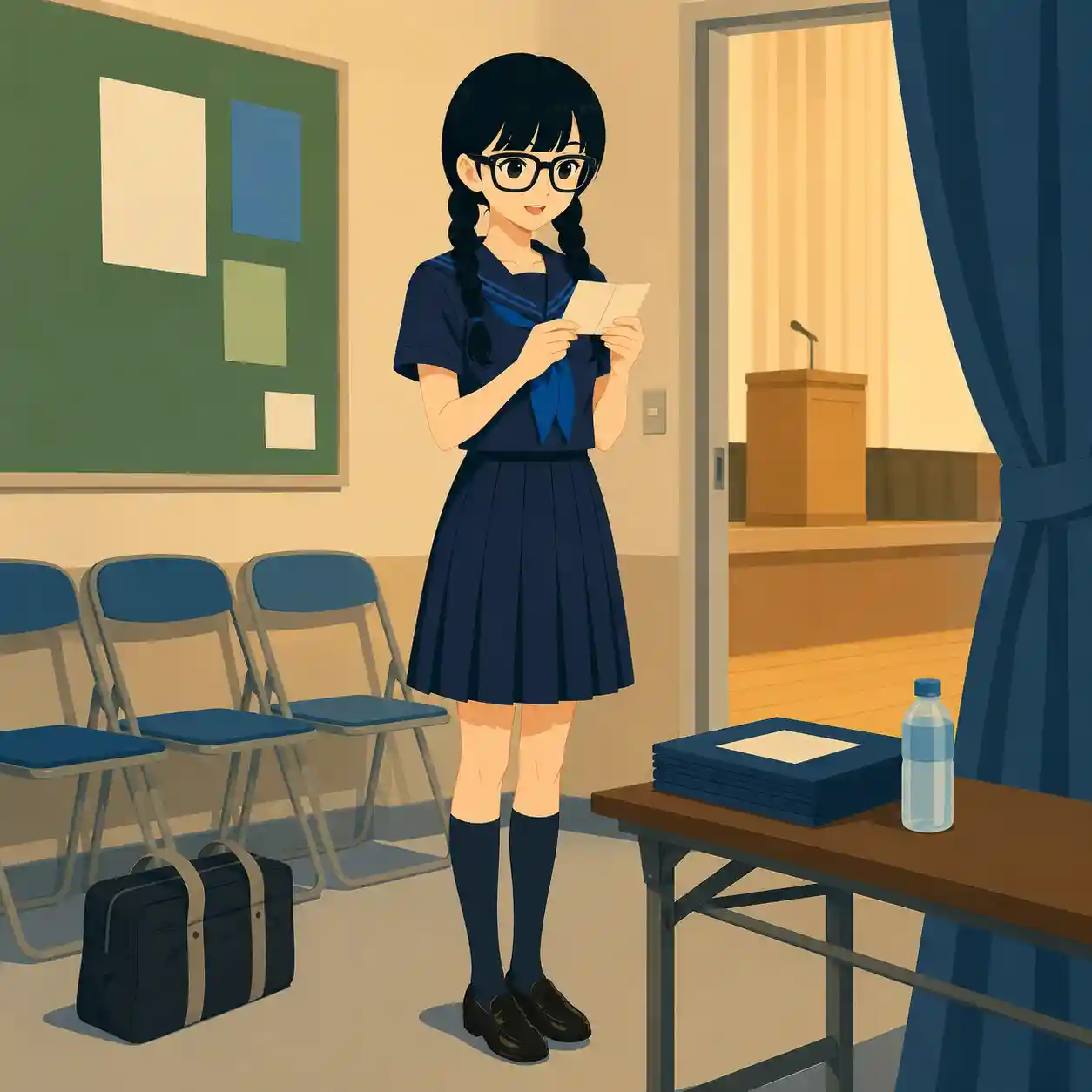 発表準備をしている女子
