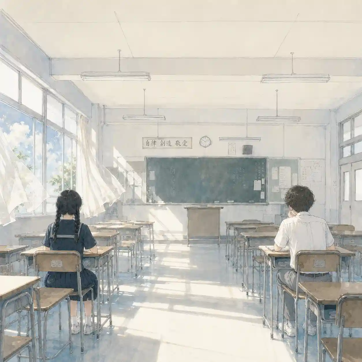 教室で二人きりの男女