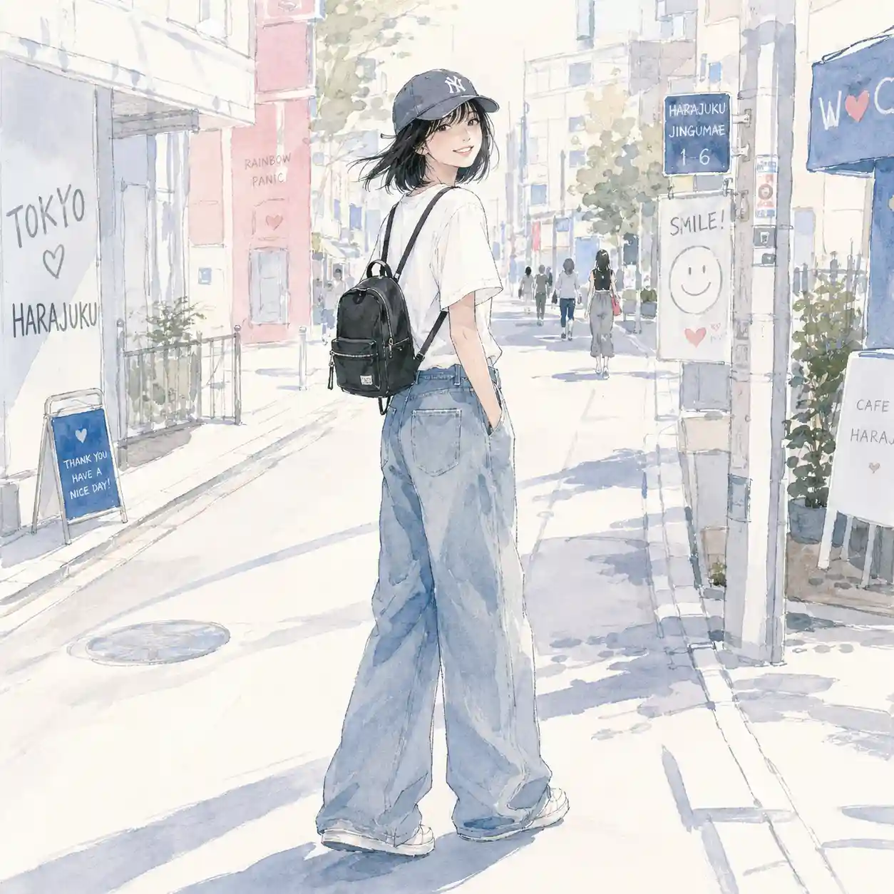 白T ジーンズ　キャップのコーデ