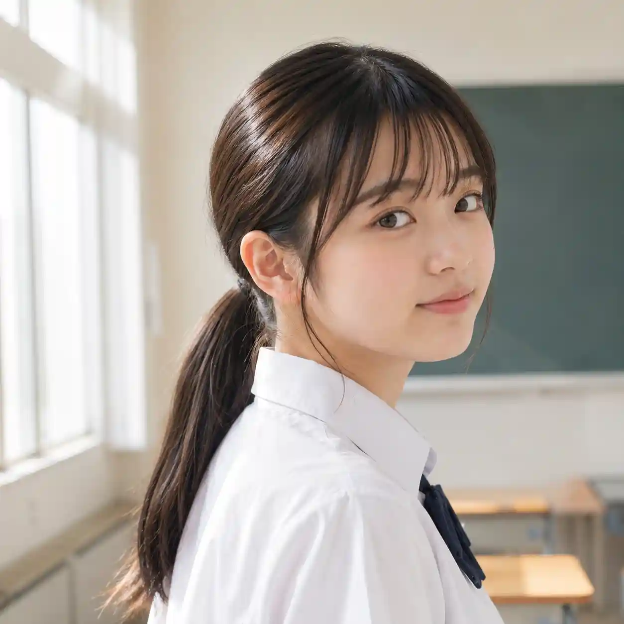 低めポニテ女子