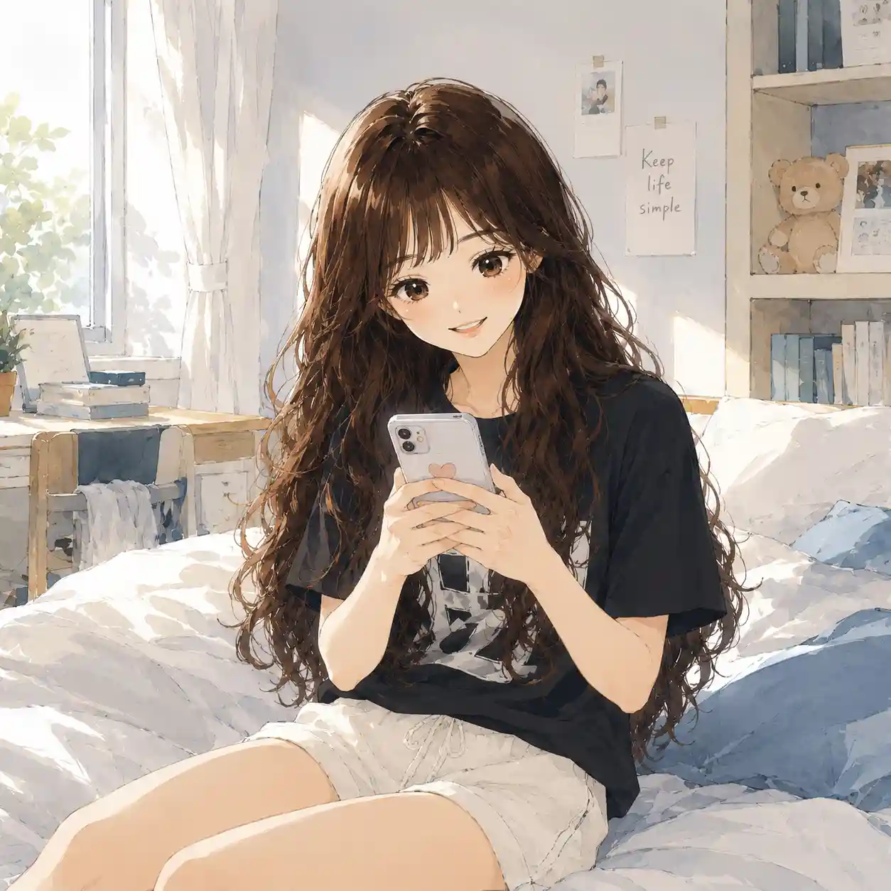 LINEをしている女子