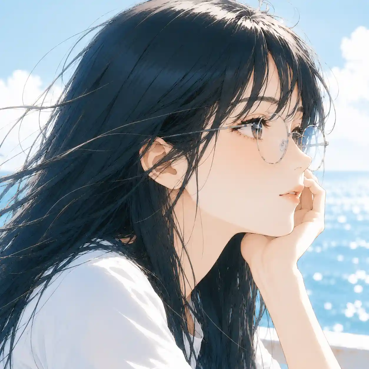 海を見ている女子
