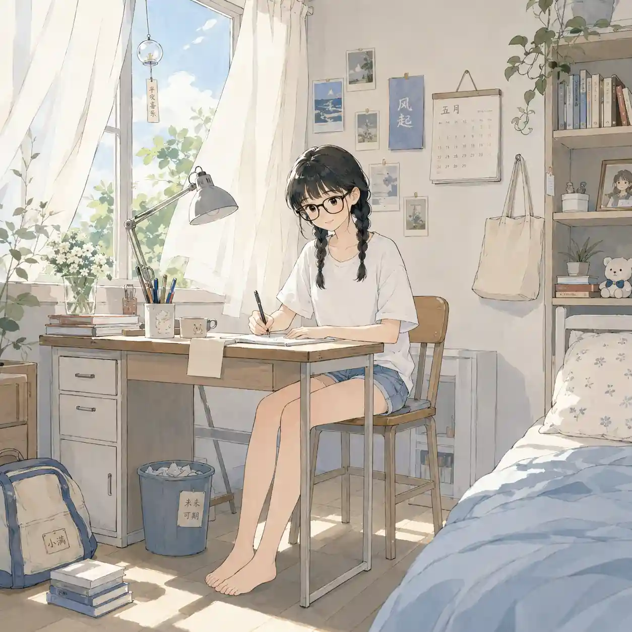 作文を噛み始めた女子