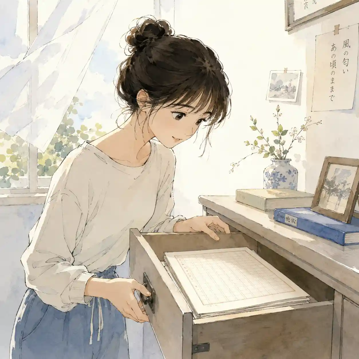 原稿用紙を見つけた女子