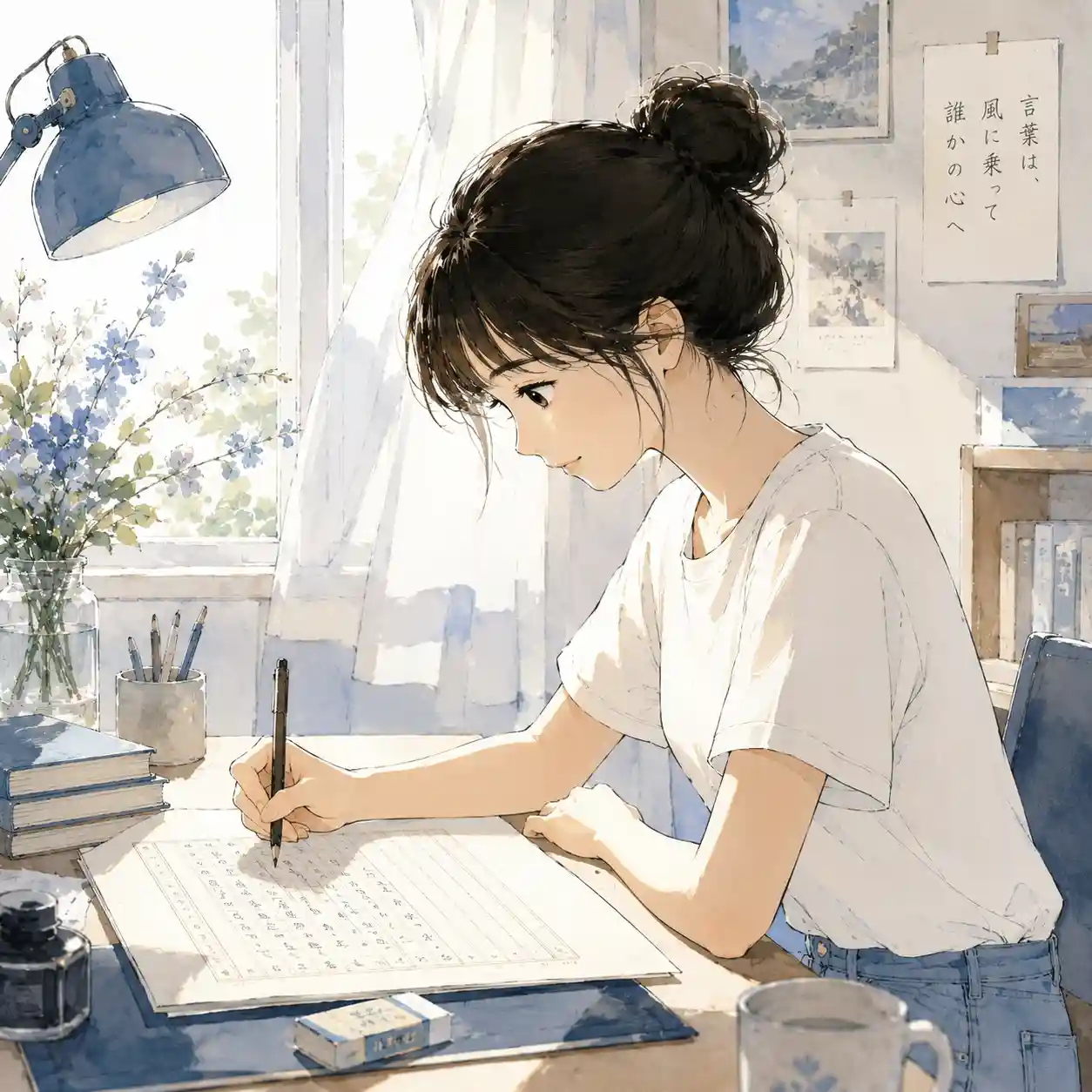 作文を書く女子