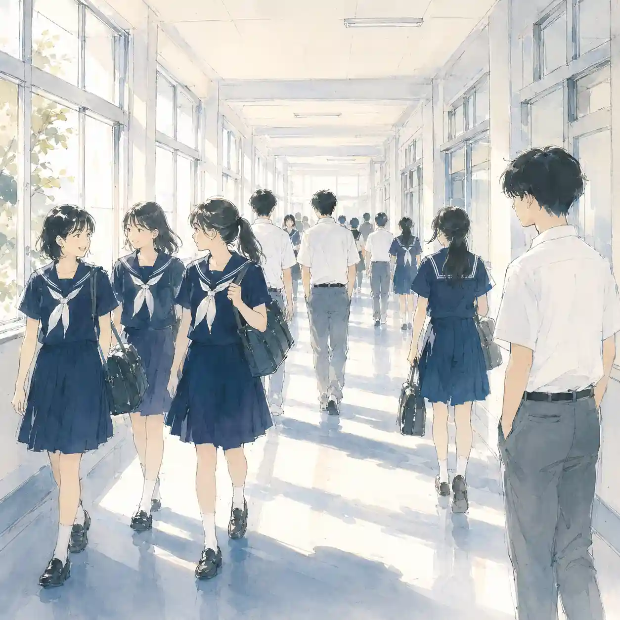 学校の廊下 生徒たち