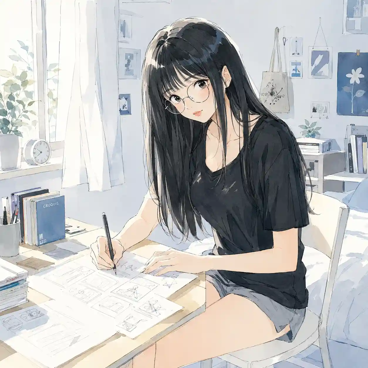 ラフを考えている女子