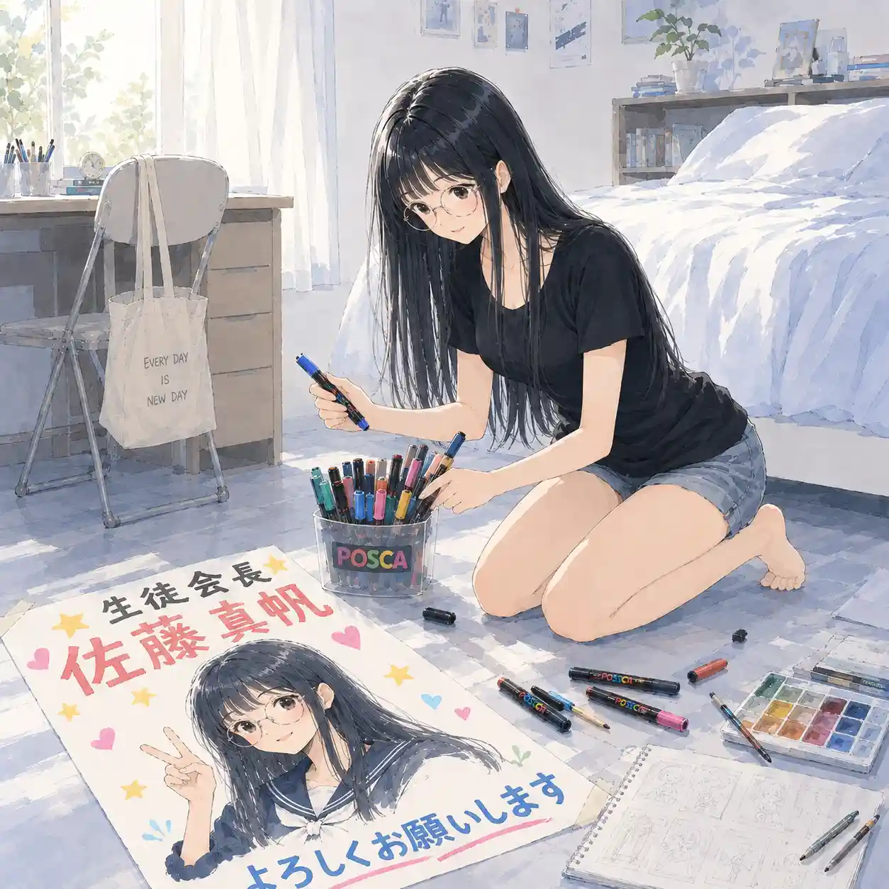 画材を選んでいる女子