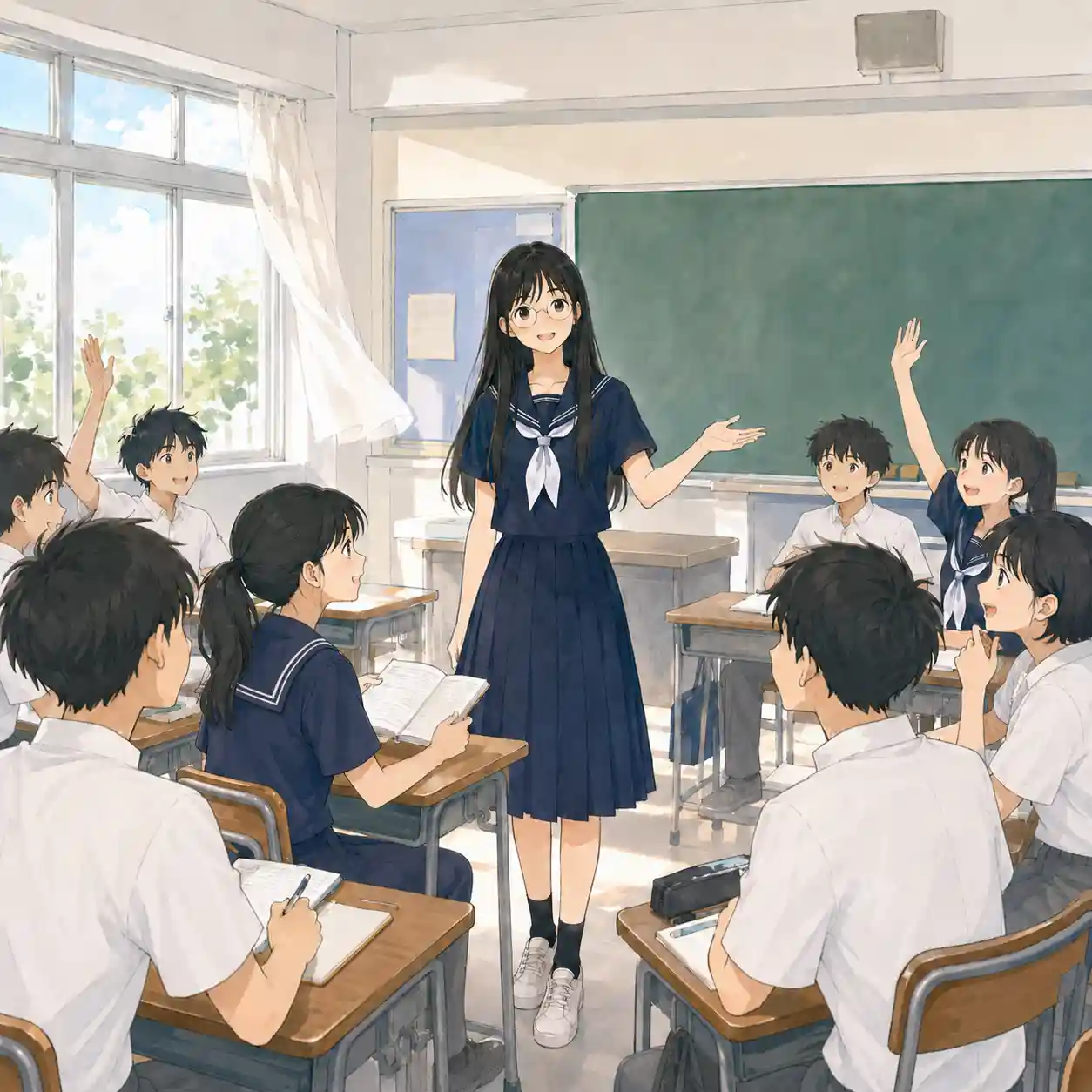 クラスメートと噛み合って学級委員が￥できている女子