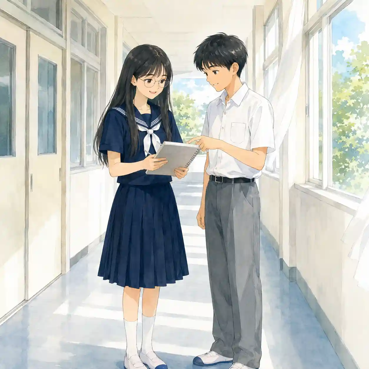 相談している学級委員二人