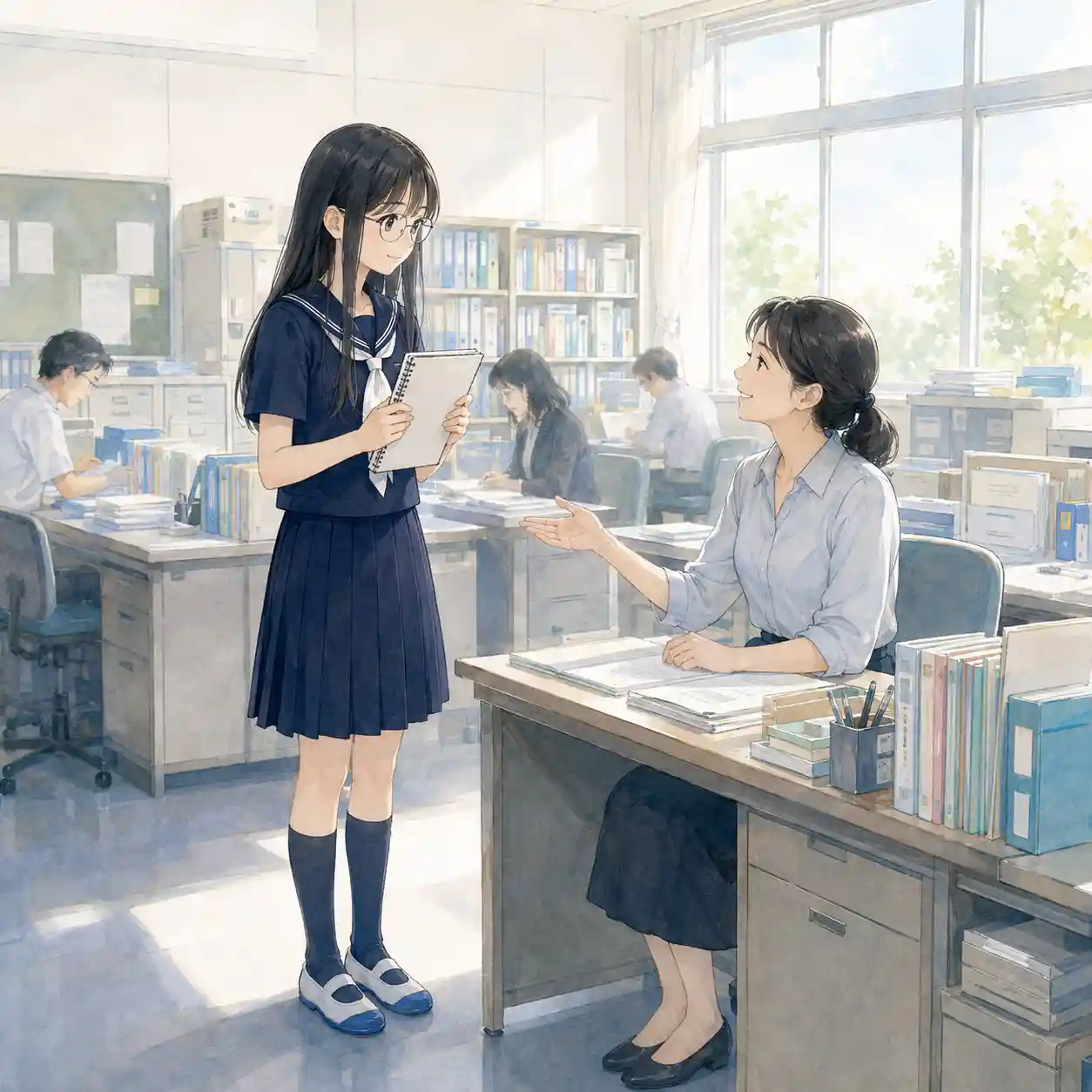 先生に相談している女子