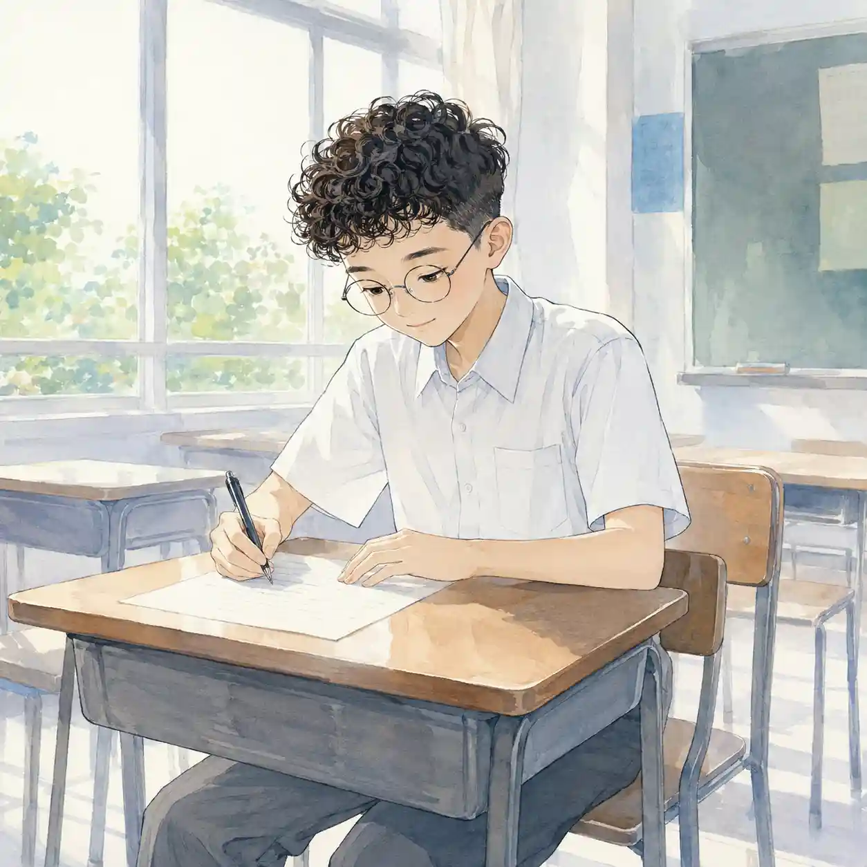 スピーチ原稿を書く男子