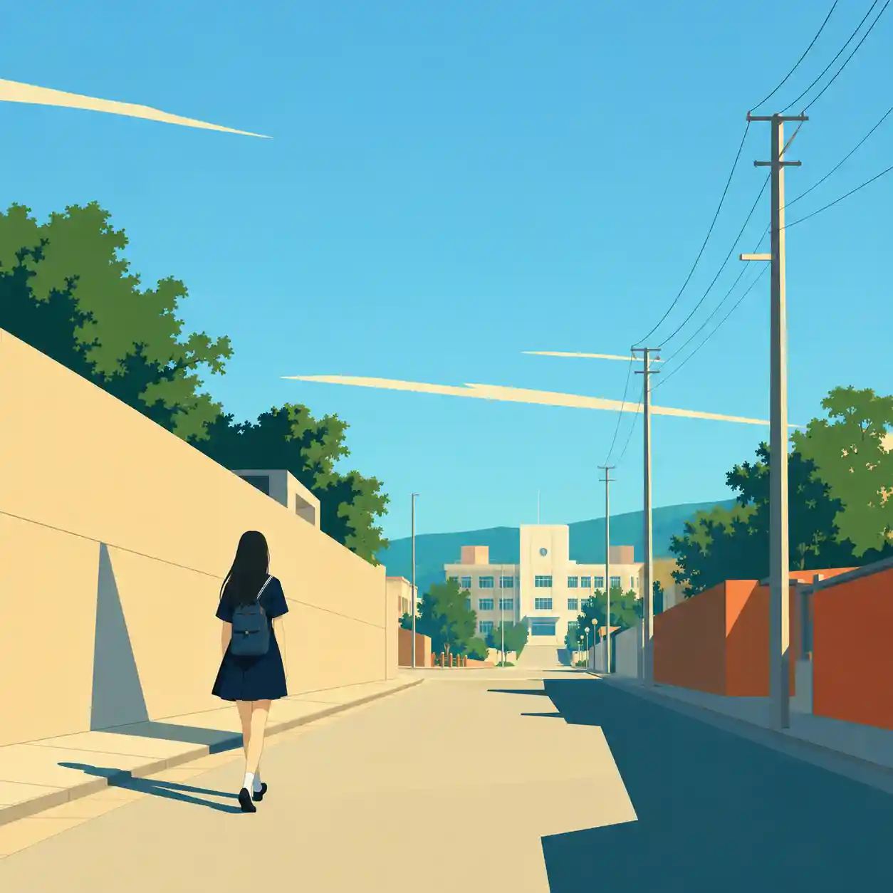 朝早く登校する女子