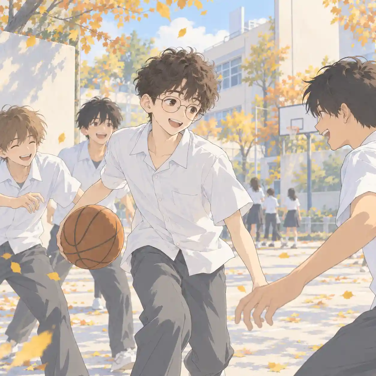友達と楽しく過ごす中学生男子